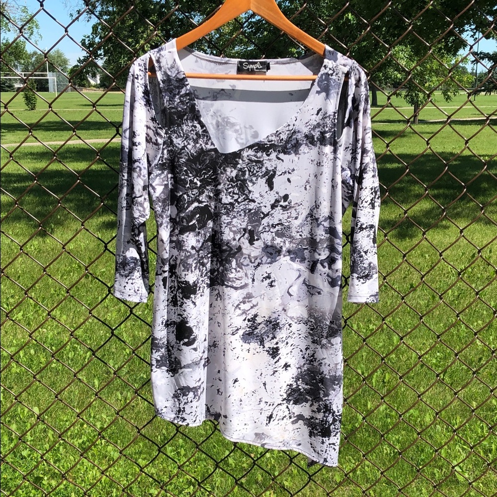 SYMPLI Tunic Size 14 Asymmetrical Neckline & Hemline Keyhole Cut-outs #715